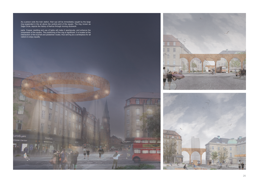 Night view and gateway studies for Saga Square in Aarhus